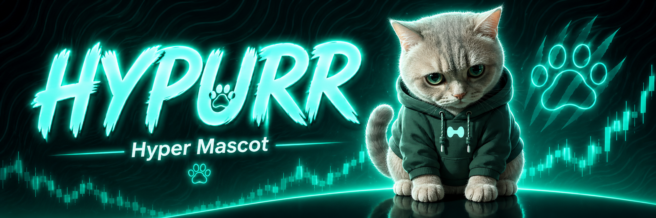 HYPURR Hyper Mascot banner — neon cat over glowing HyperEVM candles